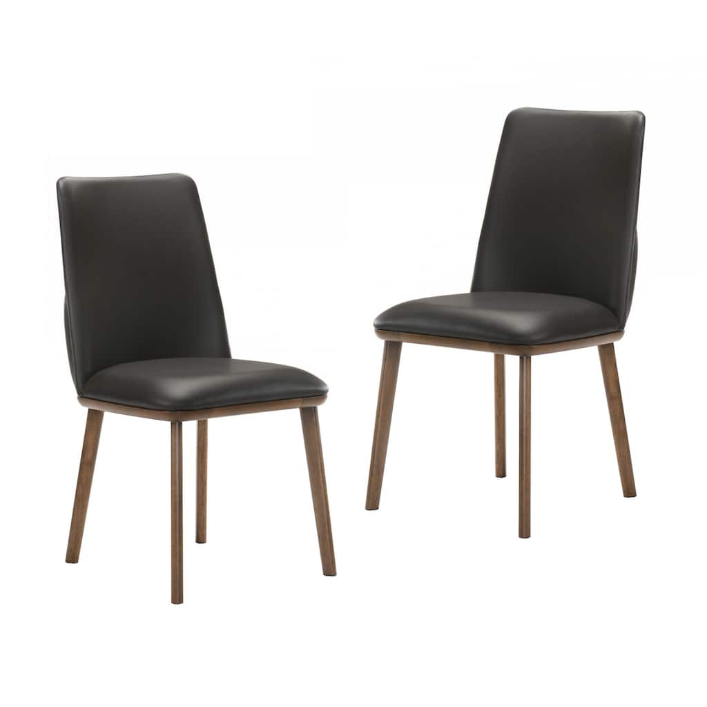 Modrest Utah Modern Walnut and Brown Eco-Leather Dining Chair- Set of 2