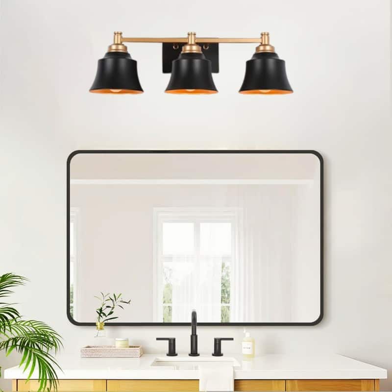 3 Light bulb light black and gold bathroom light fixtures metal wall light