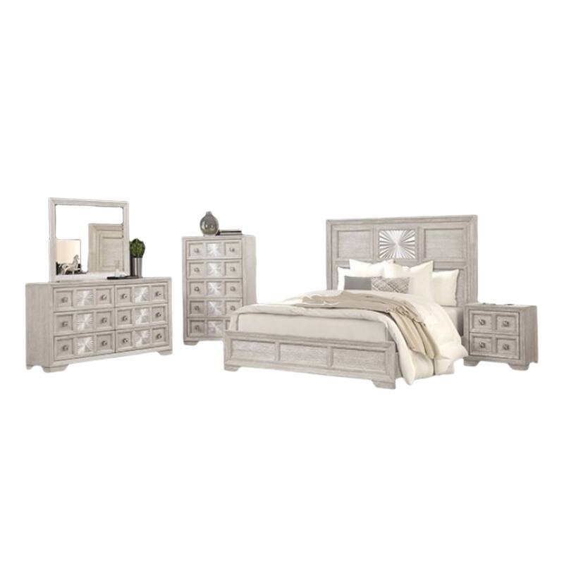 Diaz 5pc Queen Size Bedroom Set with Chest in Sunburst Light Gray