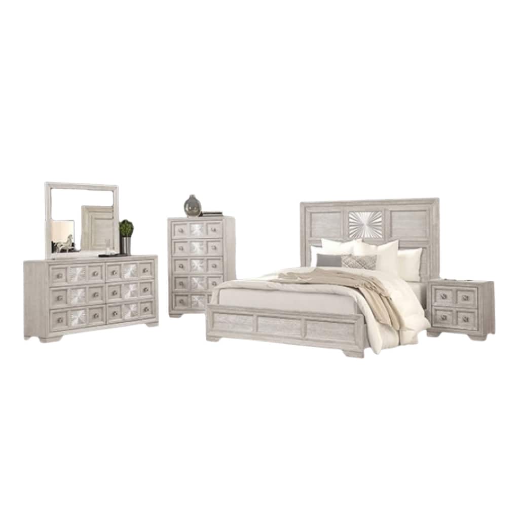 Diaz 5pc Queen Size Bedroom Set with Chest in Sunburst Light Gray