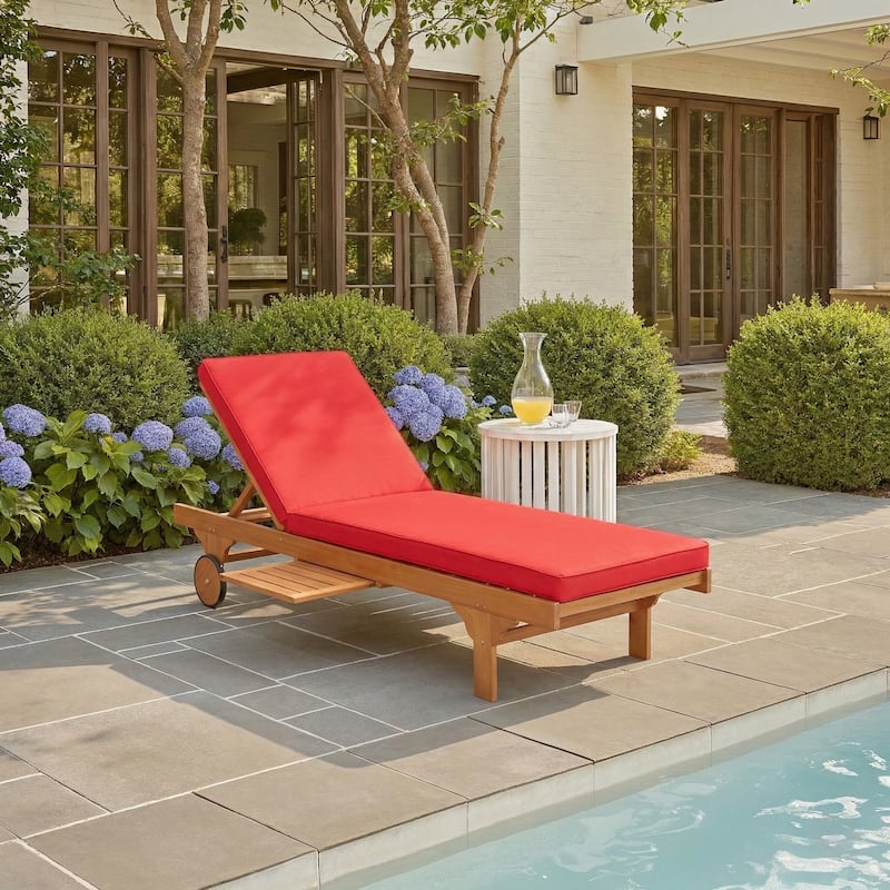 SAFAVIEH Outdoor Aubrie Adjustable Chaise Lounge Chair with Wheel. - Natural/Red.