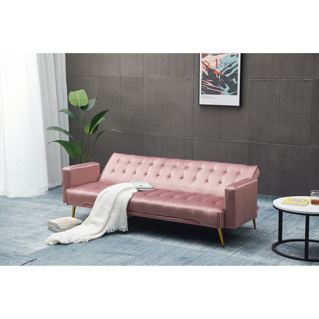 Rose Sofa Bed with Golden Metal Legs, Solid Wood+MDF, 75x32x29 inches
