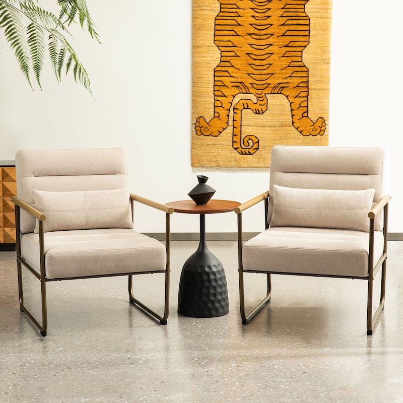 Glitzhome Set of 2 33.25"H Mid-Century Modern Fabric Accent Arm Chair with Metal Frame - 30.5''W X 26.25''D X 33.25''H