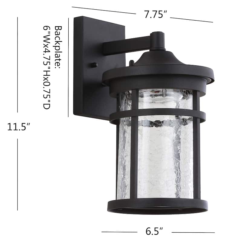 Minimo Outdoor Wall Lantern Crackled Glass/Metal Integrated LED Wall Sconce Black by JONATHAN Y