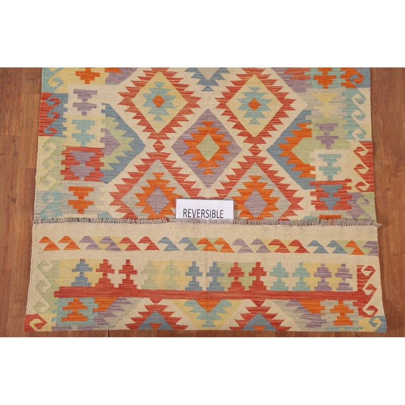 Hand Woven Oriental 100% Wool Carpet Southwestern Geometric Multi-Colored Kilim Area Rug - 6' 9'' X 4' 10''