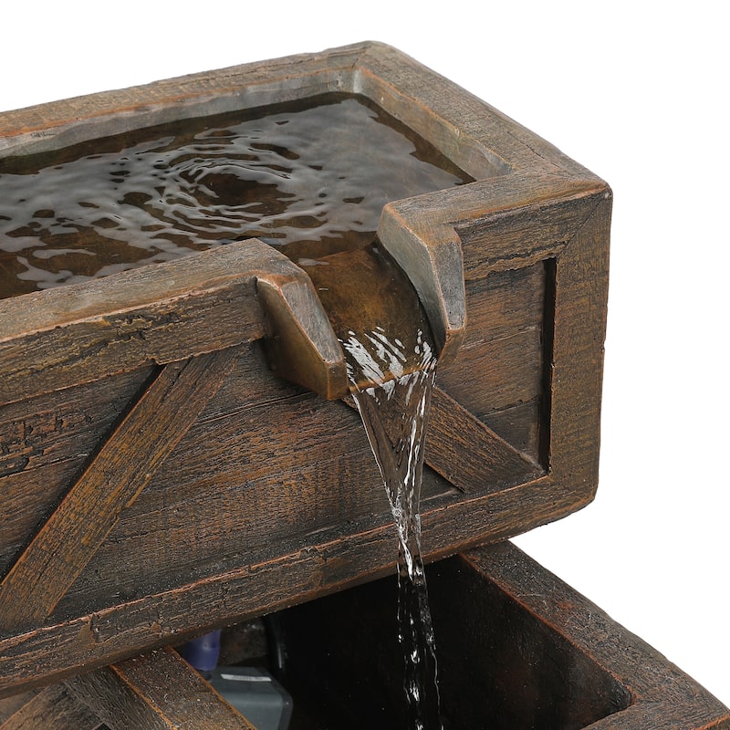 Brown Cement Stacked Crates Outdoor Fountain