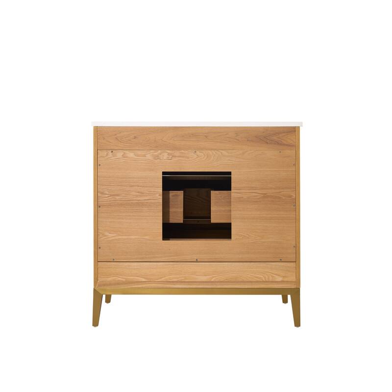 36"/48"/60" W Width Solid Wood Bathroom Vanity with Stain-resistant Carrera White Quartz Top and Sink