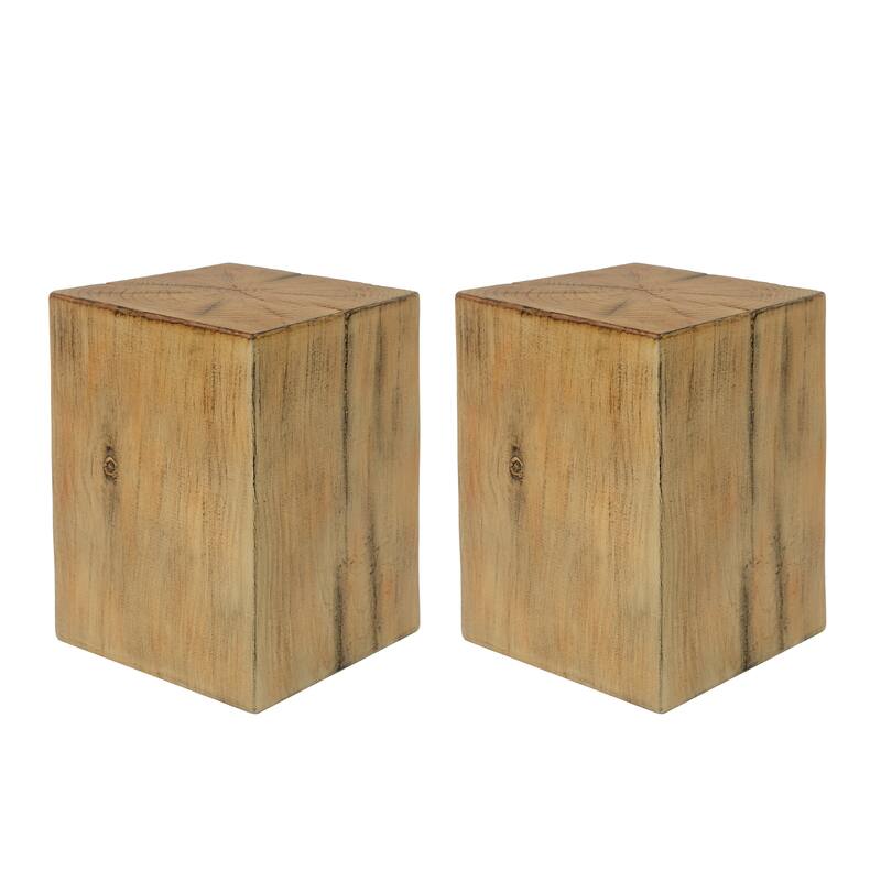 Wood-Look Square-Column MGO End Table, H18",Wood-Like Distressed Finish, Mix with Different Heights, Indoor Outdoor Use