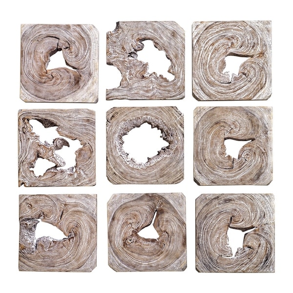 Set of 9 White Washed Wood Hanging Wall Art 16” - N/A
