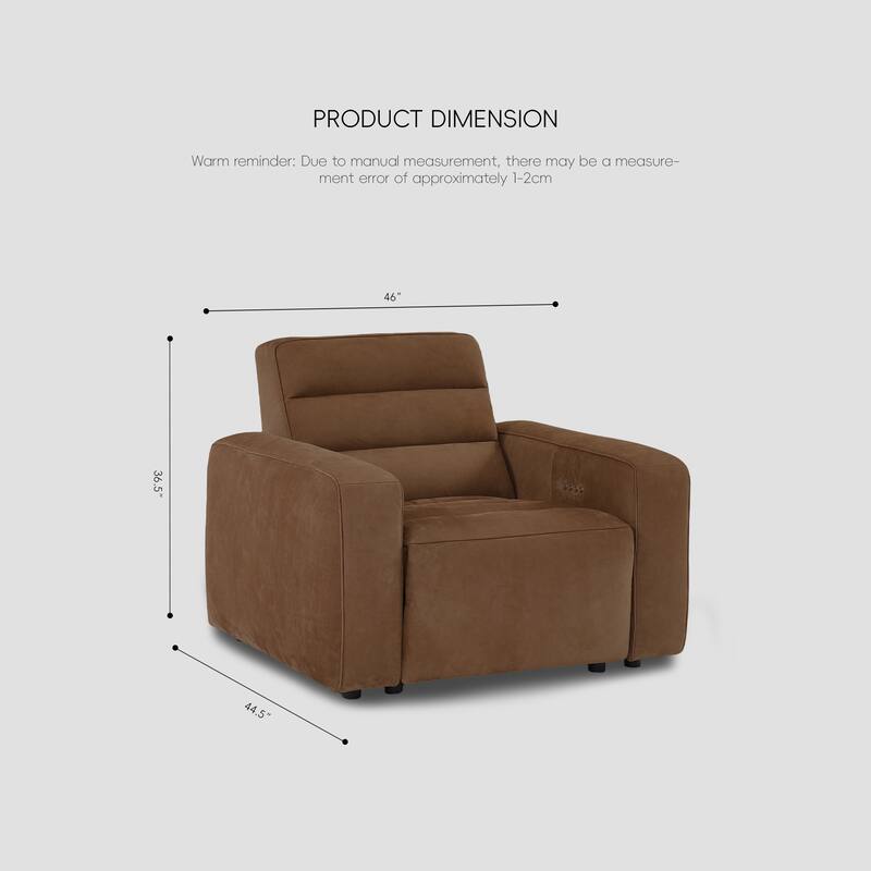 46" W Full-Grain Leather Power Recliner with Zero Gravity, USB & Type-C Charging