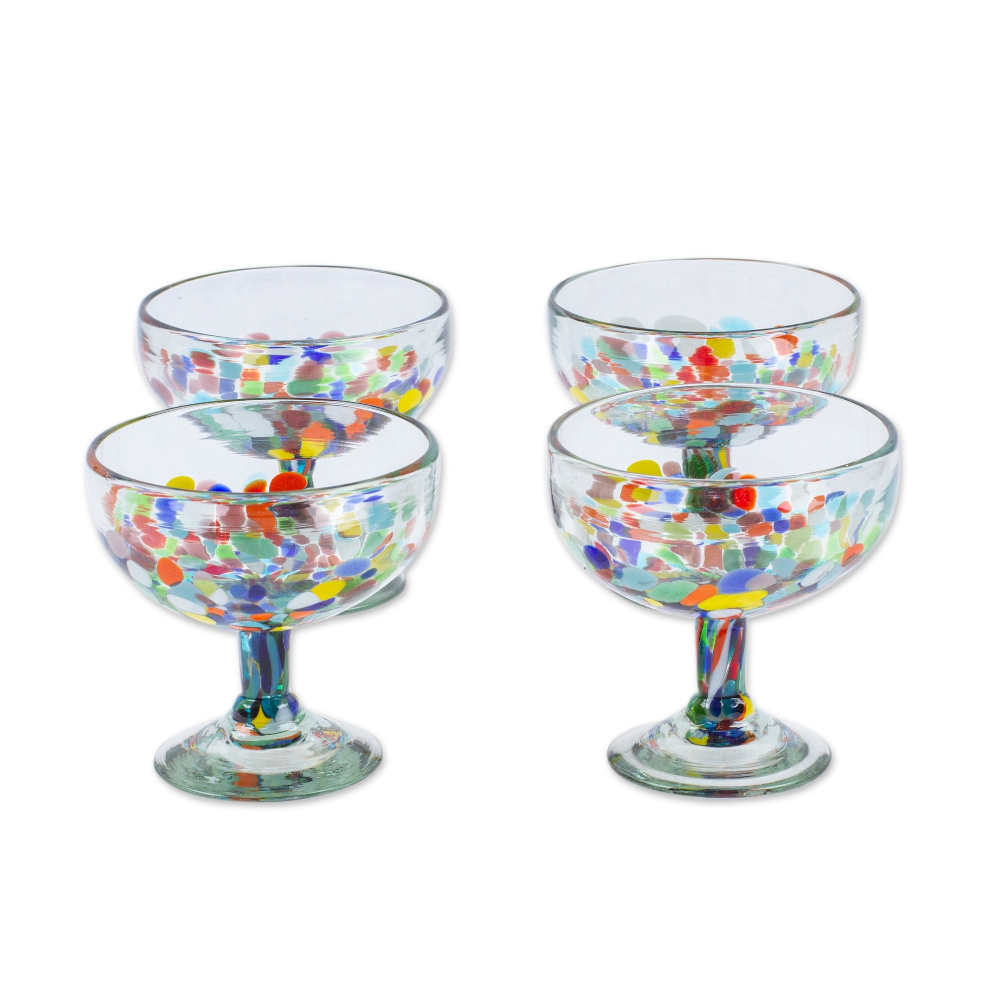 Set of 6 Multicolor Hand Blown Glass Margarita Glasses, 'Confetti Festival