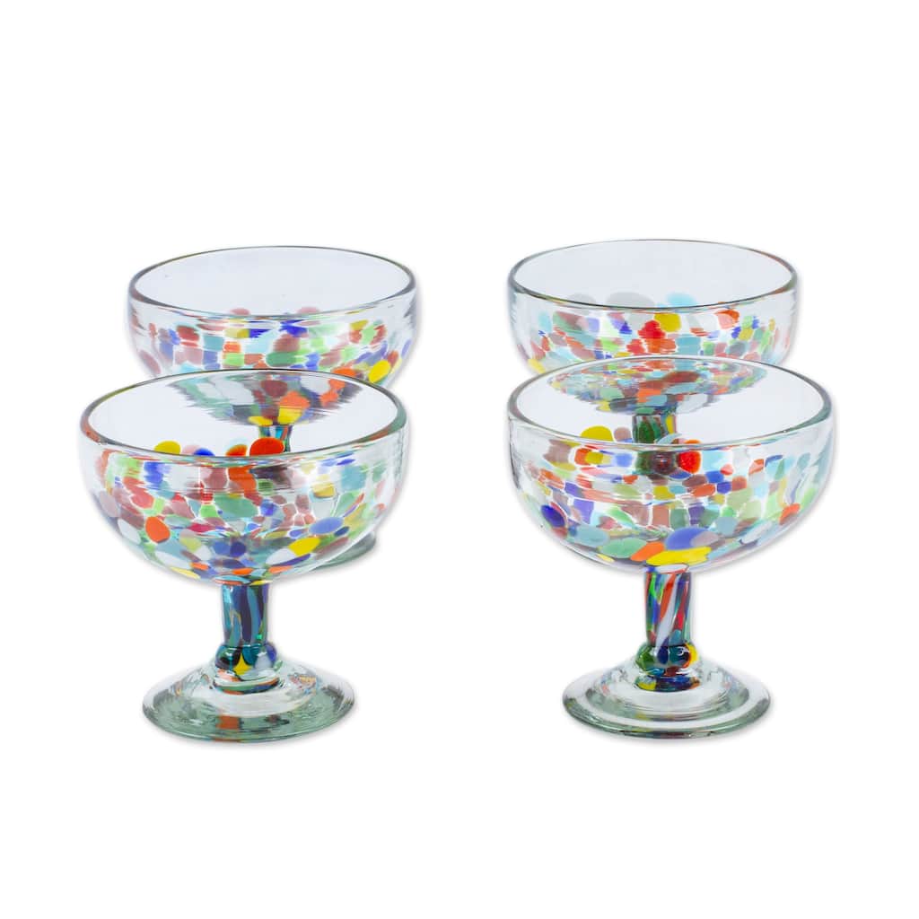 Novica Handmade Chromatic Celebration Handblown Recycled Cocktail Glasses (Set Of 4)