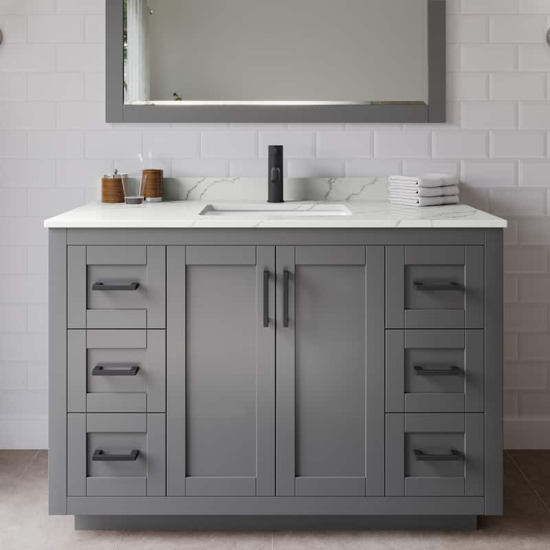 Wyndham Collection WCF292948S-QTZ-UNSMXX Miranda 48" Free Standing - Dark Gray / Giotto Quartz Top / Matte Black