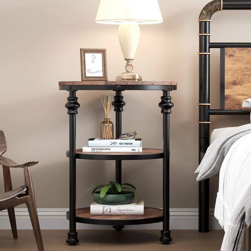 End Table 3-Tier Round Side Table with Storage Shelf