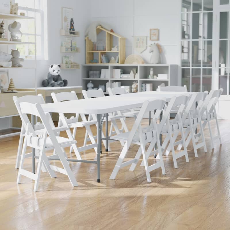 11 Pack Kids White Resin Folding Chair with White Vinyl Padded Seat
