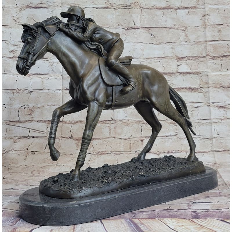 Jockey Equestrian Imitative Horse Race Bronze Sculpture Statue Figure Original Signed Art