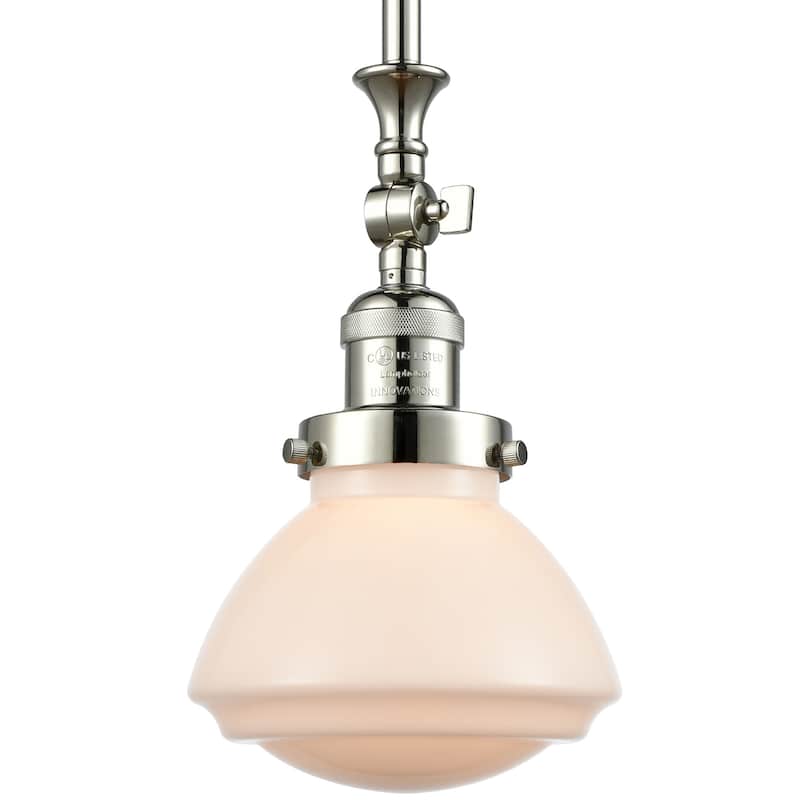 Innovations Lighting Olean 7" Wide Mini Rod Hung Adjustable Pendant - Polished Nickel / Matte White