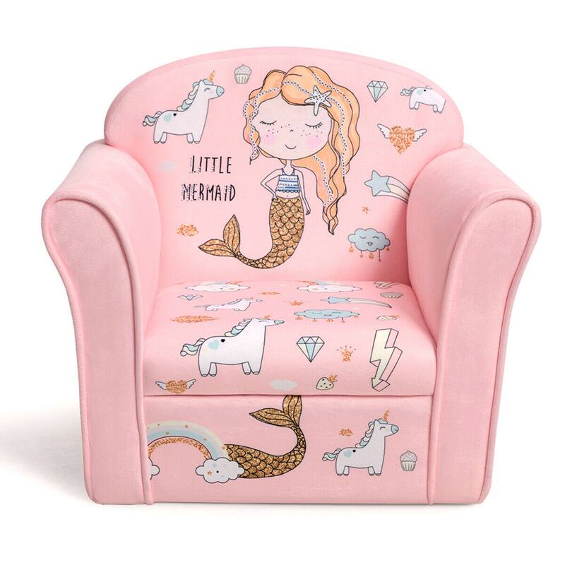 Gymax Kids Mermaid Sofa Children Armrest Couch Upholstered Chair - See Details - Pink - See Details