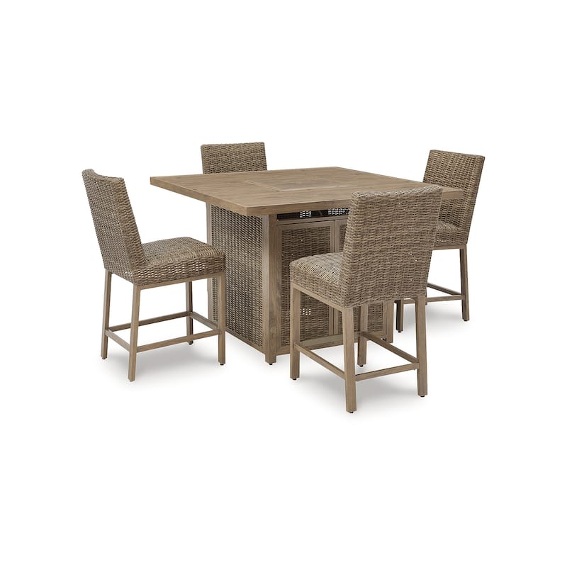 Signature Design by Ashley Walton Bridge Brown 5-Piece Outdoor Bar Package - 55.75" W x 55.75" D x 39.13" H