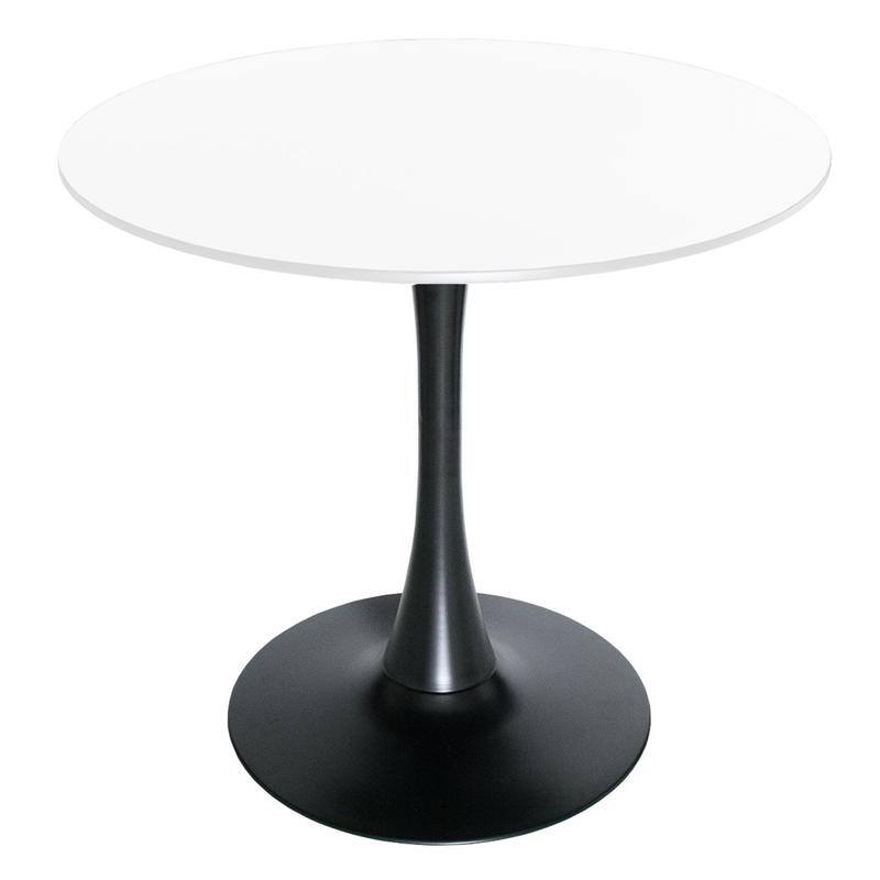 LeisureMod Bristol 24" Round Dining Table for 4 with MDF Wood Tabletop in Black Steel for Kitchen & Dining Room - White
