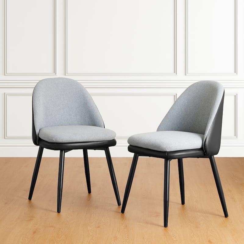 Glitzhome Modern Set of 2/4 PU Leather Mixed Fabric Dining Side Chairs with Metal Legs - Set of 2 Grey