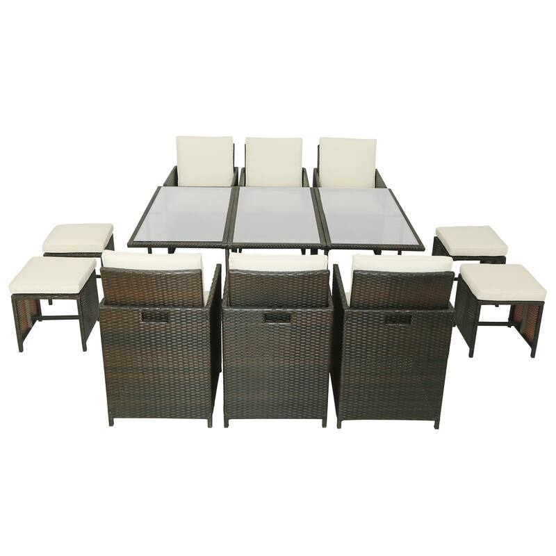 1-Piece Outdoor Rattan Wicker Patio Dining Table Set Garden Outdoor Patio Furniture Sets (11-Piece)