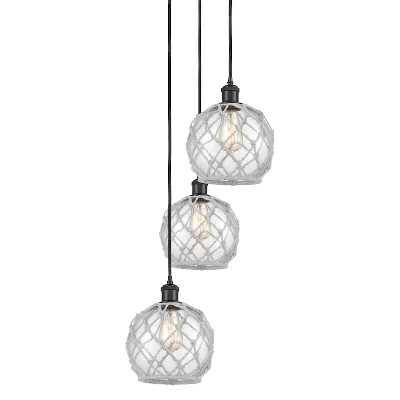 Innovations Lighting 113B-3P-31-15 Farmhouse Rope Pendant Farmhouse - Matte Black / Clear Glass with White Rope