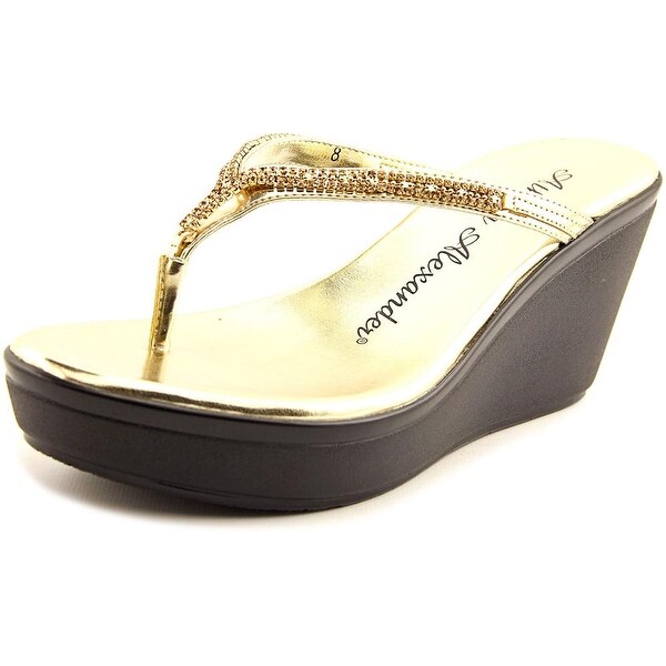 Athena Alexander Astra Women Open Toe Synthetic Gold Wedge Sandal
