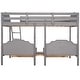 preview thumbnail 6 of 9, Full Over Twin & Twin Bunk Bed with Drawers, Velvet Triple Bunk Bed with Guardrails, Pine Wooden Bed with Ladder, Grey