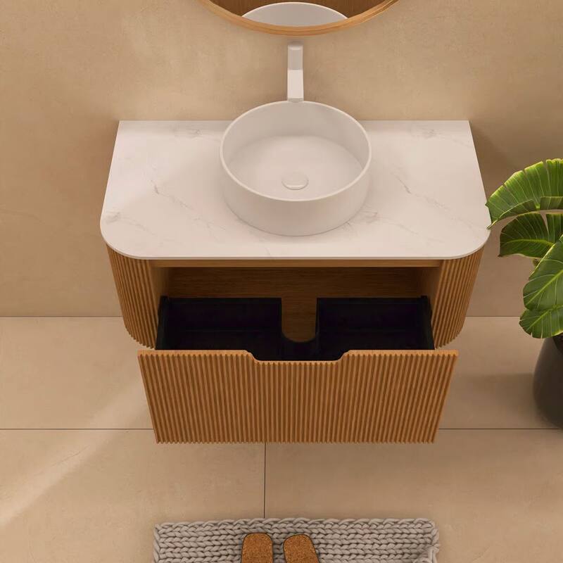 Wall-Mounted Bathroom Vanity with White Round Ceramic Sink