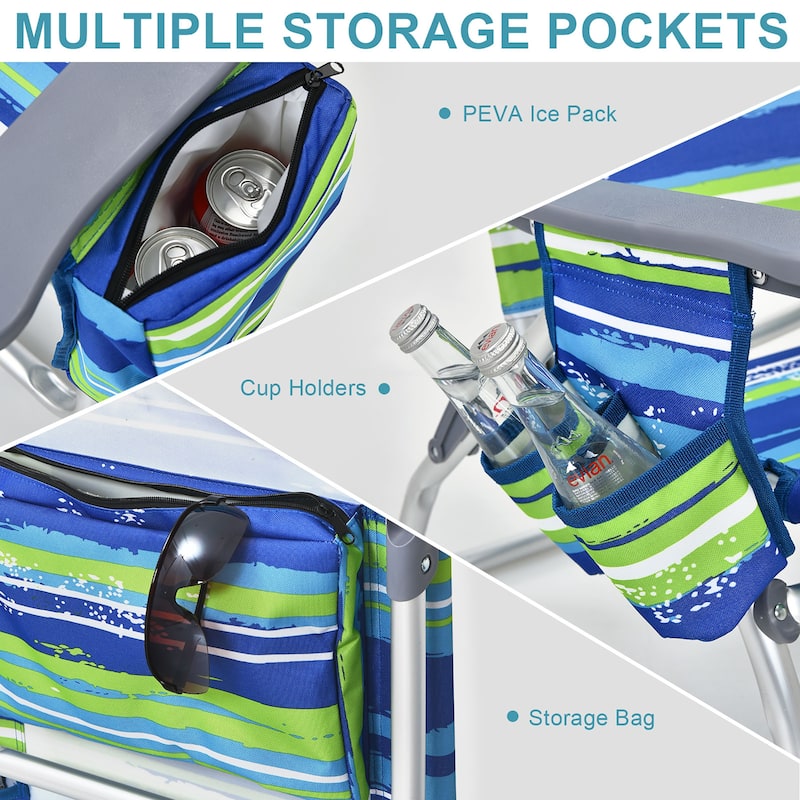 Costway 2-Pack Folding Backpack Beach Chair Table Set 5-Position