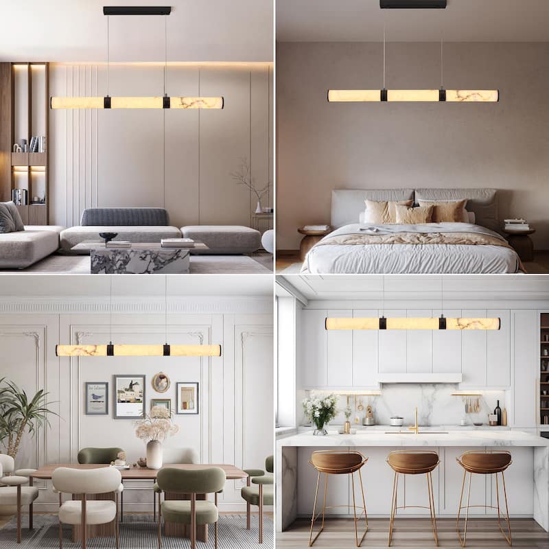 KAYLA L47.2in Alabaster Chandelier,Brass LED Chandeliers - 47.2in