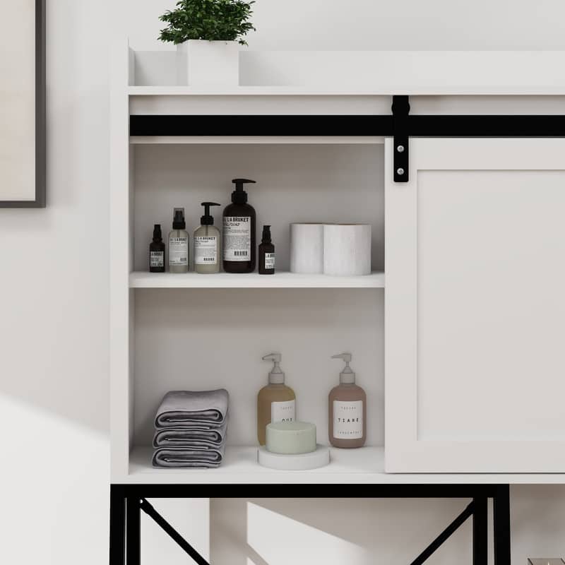 Over The Toilet Storage Cabinet, Bathroom Shelves Over Toilet with Sliding Barn Door