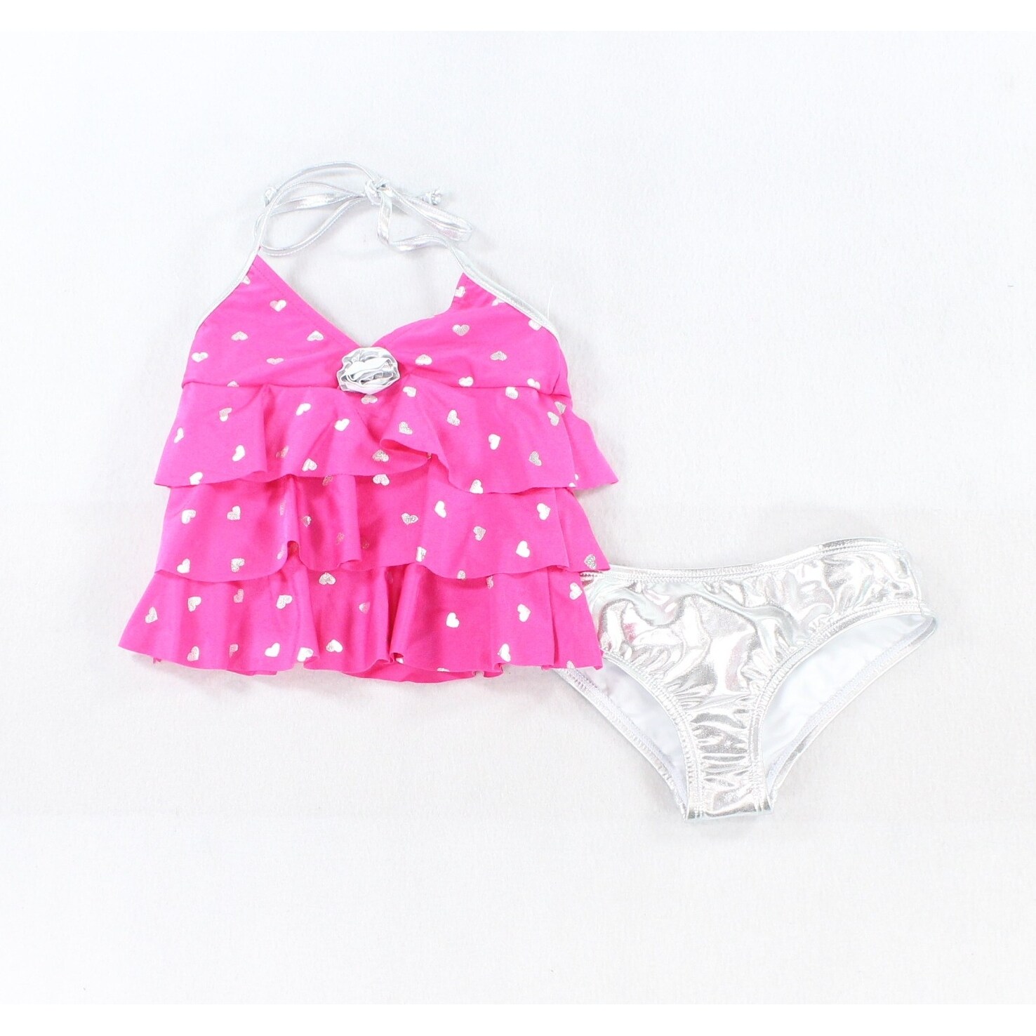 Shop Love U Lots New Pink Silver Girl 6 Heart Print Metallic