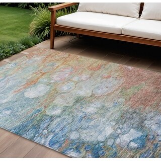 9' X 12' Copper Blue And Artichoke Green Abstract Washable Indoor ...