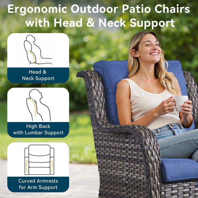 Outdoor Wicker High Back Club Chair Grey-Blue - Grey