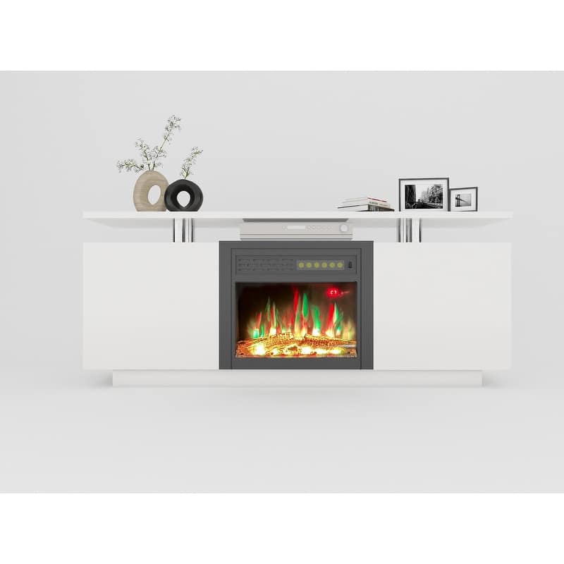 63" TV Stand for TVs up to 70" with Electric Fireplace, LED Entertainment Center