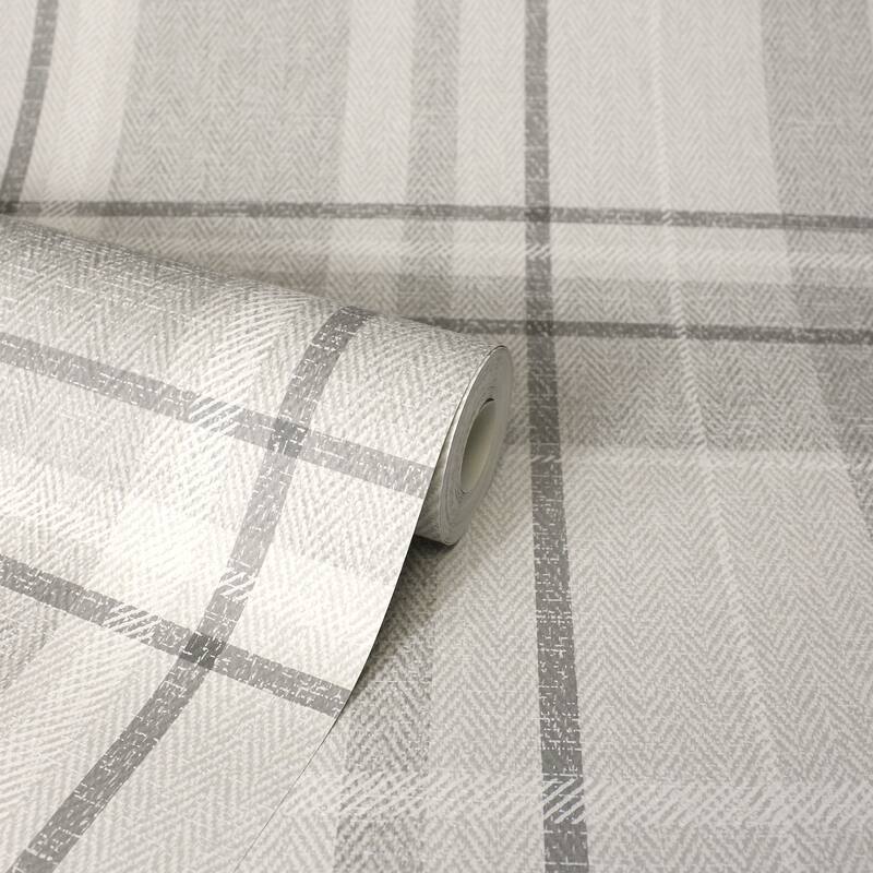 Fine Decor Harris Grey Plaid Chevron Wallpaper
