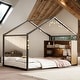 preview thumbnail 2 of 25, Full Size House Bed with Roof and LED Lights,Kids Bed Design