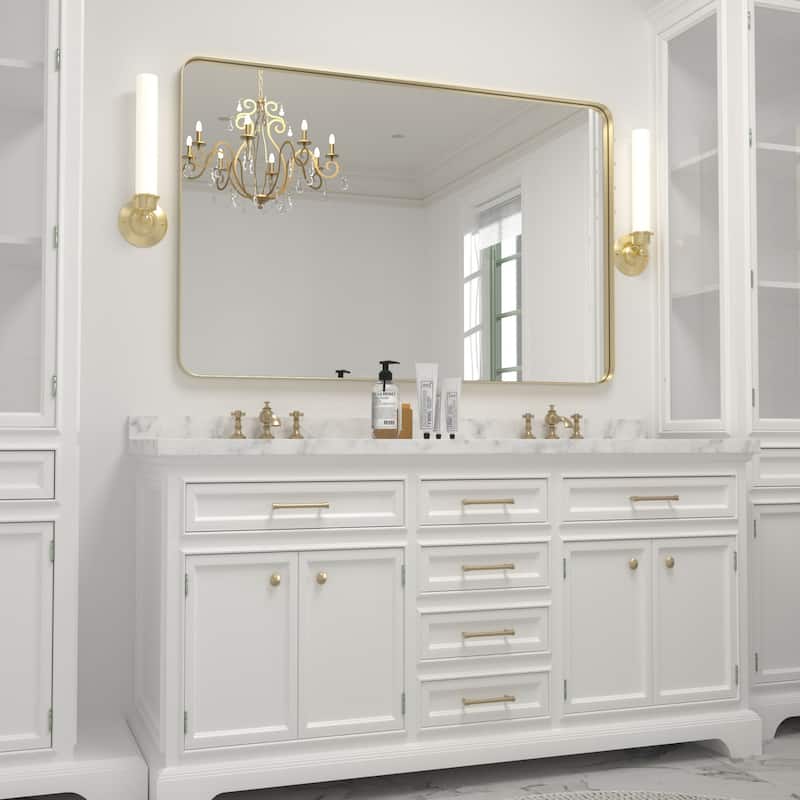 Modern Wall Mirror, Rectangular Mirror with Metal Frame, Bathroom Mirror with Round Corner Vanity Mirror for Vertical/Horizontal - 30W * 40H Inches - Gold