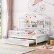 preview thumbnail 9 of 33, House Bed with Trundle Bed and Shelf, Wooden Platform Bed Frame with Full Length Guardrail and Roof White - Full