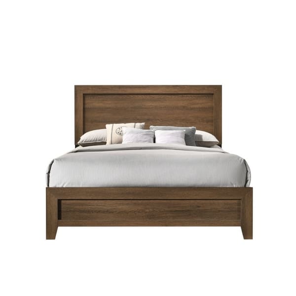 slide 2 of 3, Miquell Transitional Eastern King Bed with Sophisticated Headboard&Wood Slats, Oak Oak - King