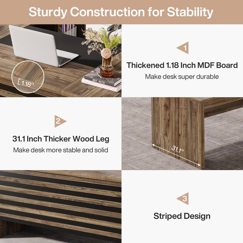 62.2" Executive Desk with Mobile File Cabinet, L-Shaped Office Desk for Home Office