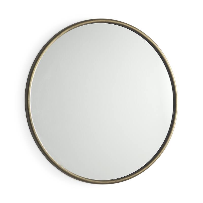 HomeRoots 36" Antiqued Gold Metal Round Framed Accent Mirror - 35.83 in. x 35.83 in. x 0.98 in.