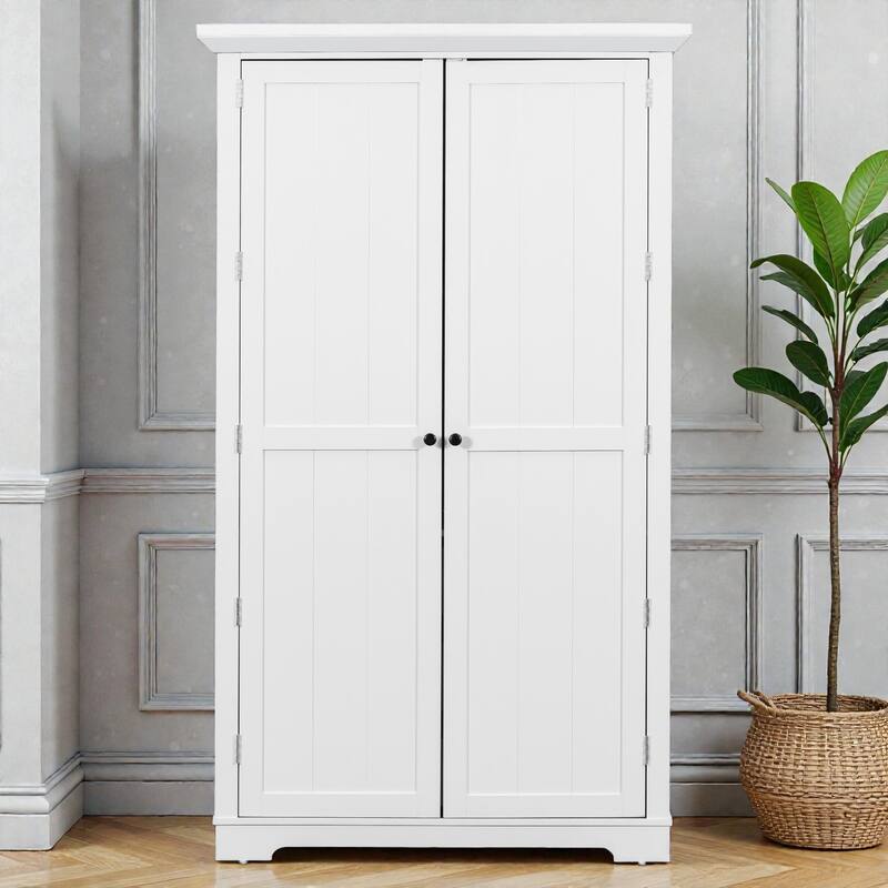 42x20x72 Inch Shaker Kitchen Pantry Cabinet, Freestanding Storage with Drawers, Door Shelves and Pull-Out Trays - White