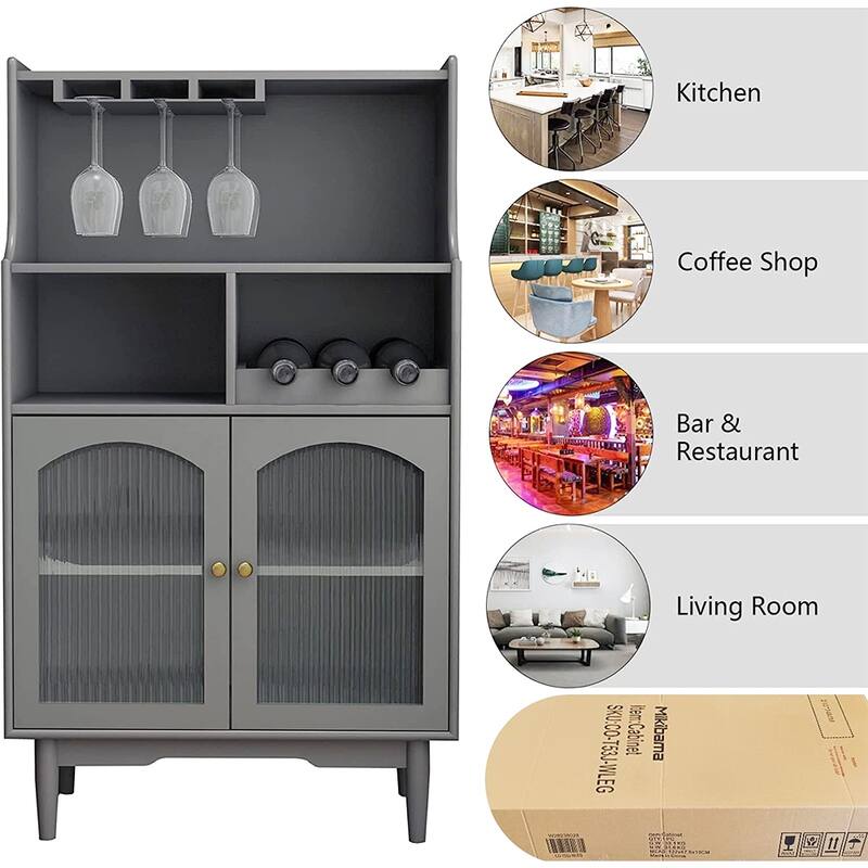 Sideboard Buffet Storage Cabinet with Removable Wine Rack, Glass Doors, Open Shelf & Drawer - 27.56“W
