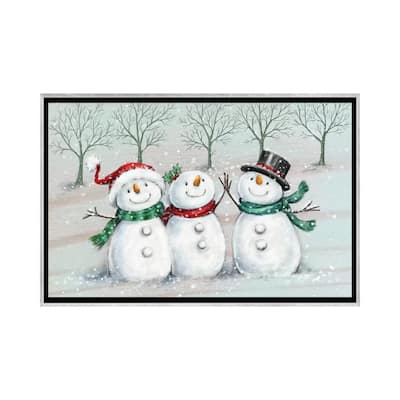 iCanvas "Three Snowmen II A" by MAKIKO Framed