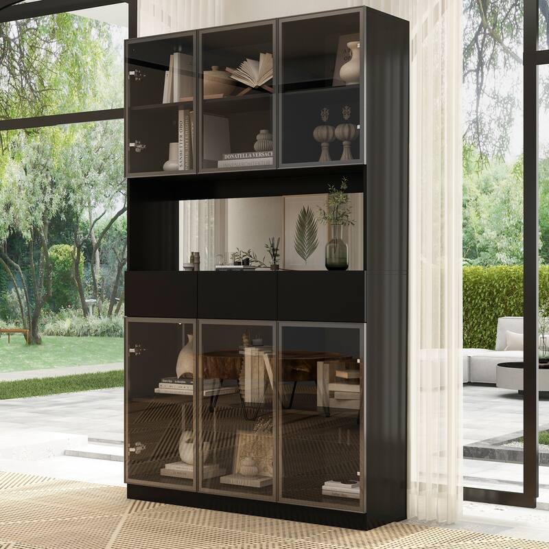 Tall Modular Display Storage Cabinet Bookcase w/Light Home Office