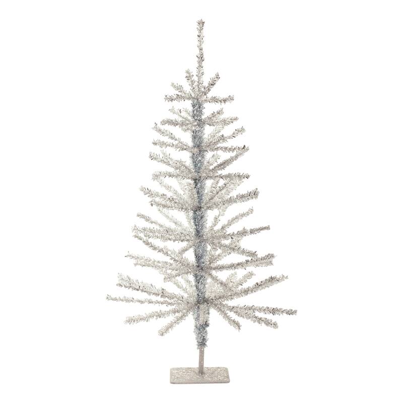 HomeRoots Set Of Two Silver Tinsel Sparse Pine Christmas Trees - 12.00 in. x 23.25 in. x 12.00 in.