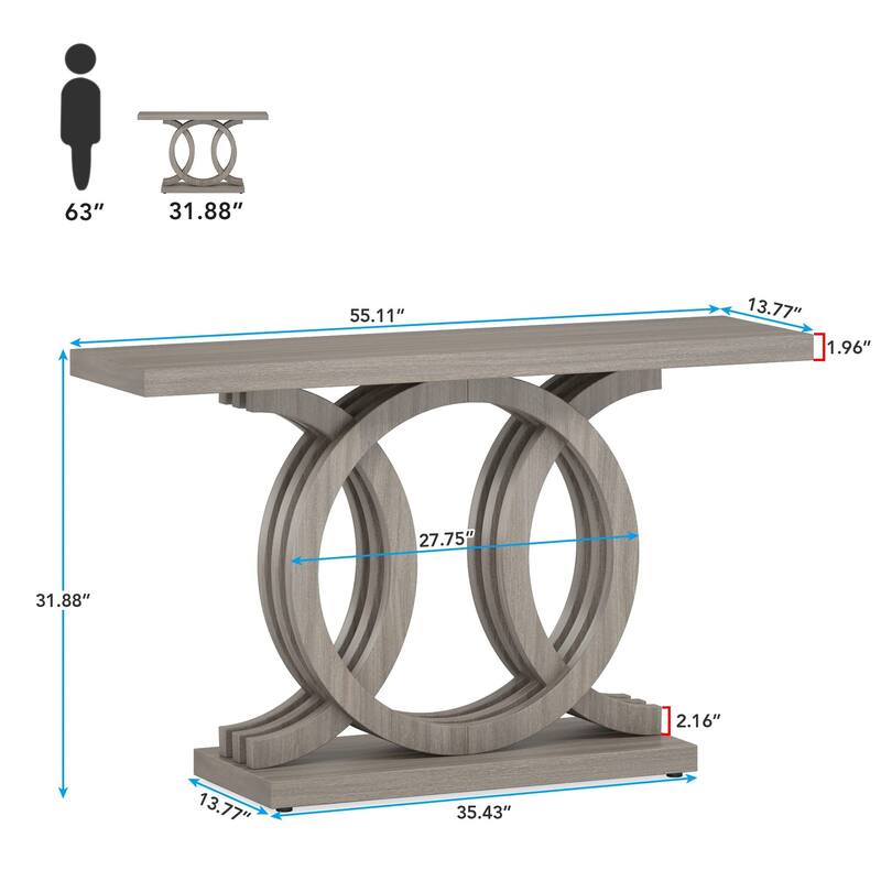 55" Console Sofa Table, Wood Entryway Foyer Table for Living Room
